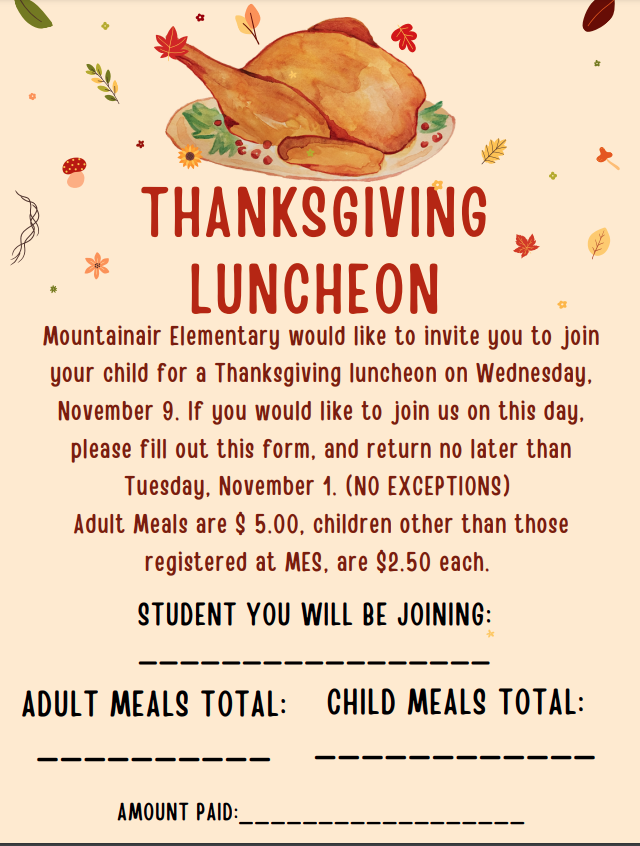 Thanksgiving Lunch Form