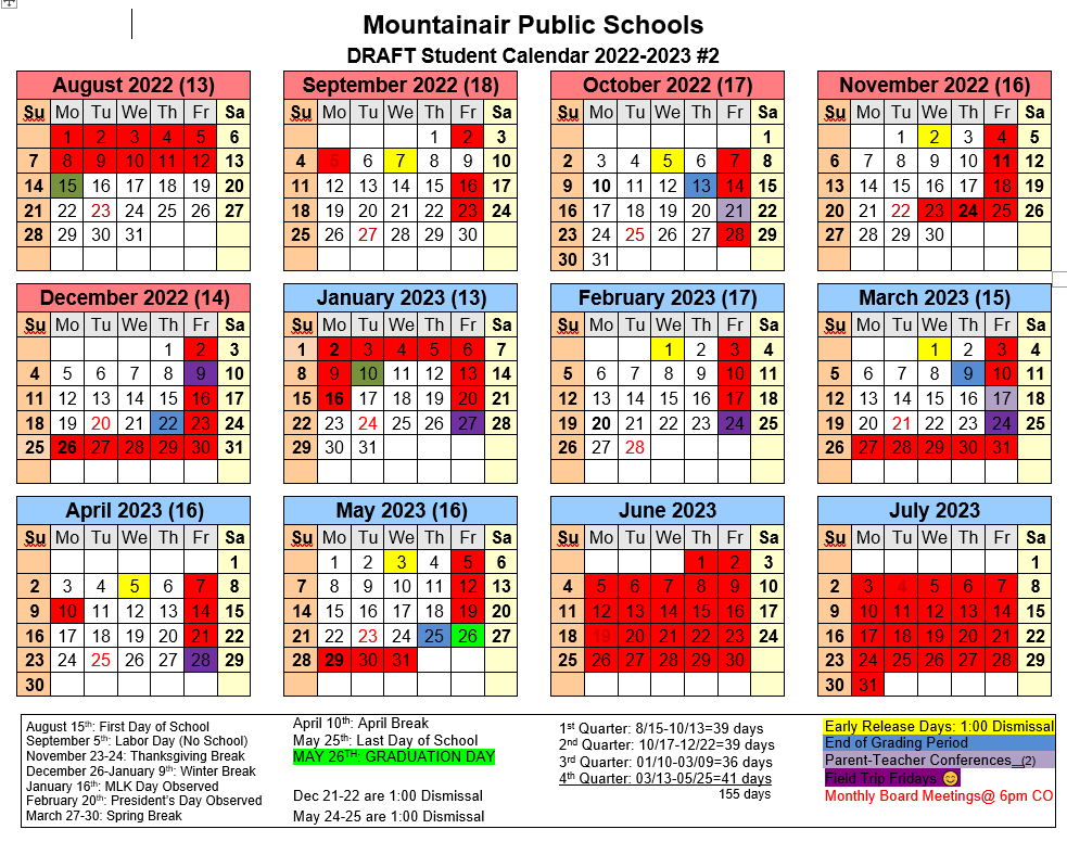 Student Calendar #2 with field trip Fridays